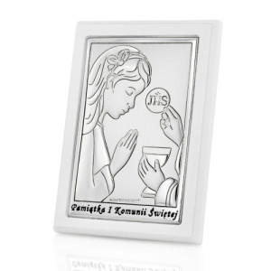 Obrazek Pamiątka I Komunii dla dziewczynki (7,5x10,5 cm) + opcja graweru