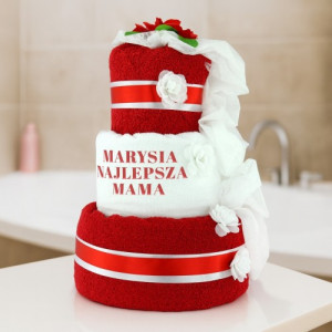 Tort z ręczników z haftem dla mamy - Uścisk czułości