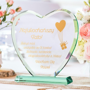 Statuetka szklana serce w etui z grawerem - Najukochańszy tato