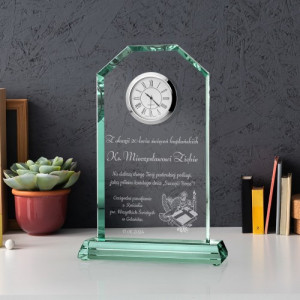 Szklana statuetka z grawerem i zegarem dla księdza - Kapłaństwo