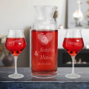 Karafka do wina z kieliszkami z grawerem dla pary - Together forever