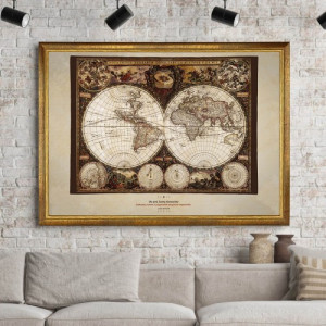 Mapa Świata 1660 w drewnianej ramie z dedykacją (50x70 cm) - Super szef