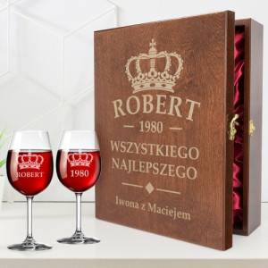 Skrzynka na wino z kieliszkami na urodziny - Toast