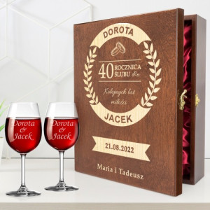 Skrzynka na wino z kieliszkami na 40 rocznicę ślubu - Lata miłości