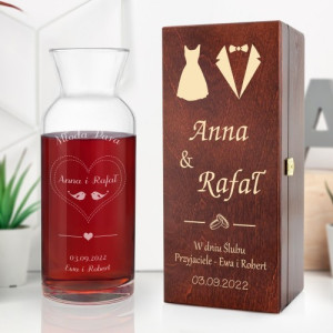 Karafka z grawerem w drewnianym pudełku na ślub - Obietnica