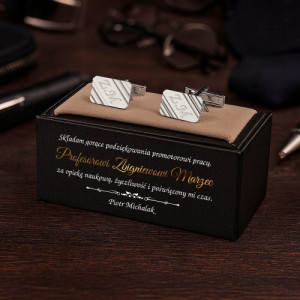 Spinki do mankietów srebrne pr. 925 z grawerem w etui - Opieka naukowa