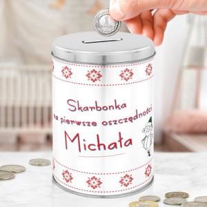 Skarbonka metalowa z nadrukiem dla dziecka - Pierwsze oszczędności