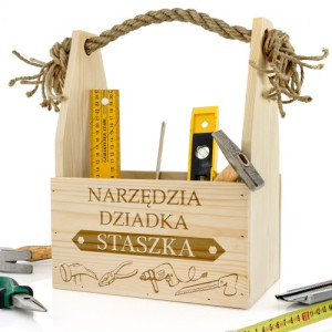 Skrzynka na narzędzia drewniana z grawerem dla dziadka - Skrzynia mistrza