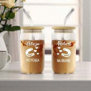 Szklanki ze słomką i nadrukiem dla pary - Siła przyciągania