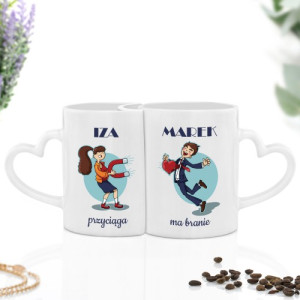 Zestaw kubków dla pary z nadrukiem - Przyciąga jak magnes