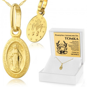 Medalik złoty Matka Boska Cudowna pr. 585 z grawerem - Chleb i wino