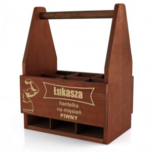 Drewniana skrzynka z grawerem na piwo - Hantelka