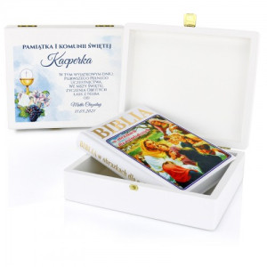 Biblia w obrazkach na I Komunię + szkatułka z grawerem - Skarb Bożej łaski