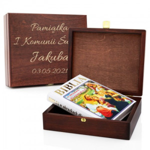 Biblia w obrazkach w szkatułce z grawerem - I Komunia Święta