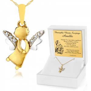 Złoty Aniołek pr. 585 z łańcuszkiem na chrzest dla dziewczynki - Dar łaski