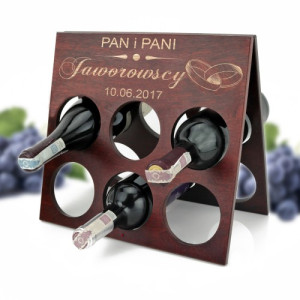 Stojak na wino z grawerem dla pary na ślub - Obrączki