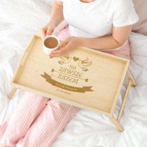 Stolik śniadaniowy z grawerem dla pary - Na zawsze razem