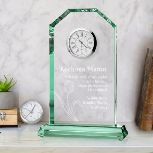 Statuetka szklana z grawerem na weselne podziękowanie dla mamy - Tulipan