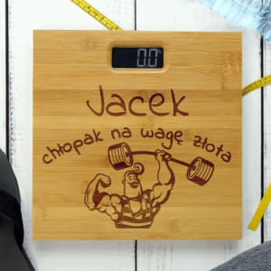 Waga łazienkowa z bambusa z grawerem - Chłopak na wagę złota