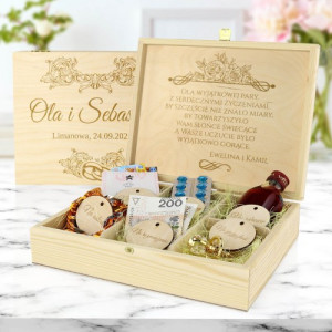 Skrzynka drewniana na upominki dla nowożeńców z grawerem - Nowe życie