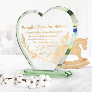 Statuetka szklana serce z grawerem na chrzest - Czuwaj