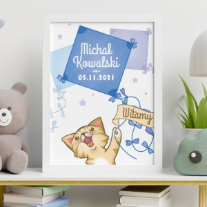 Plakat w ramce (30x40) na narodziny dla chłopczyka - Witamy!