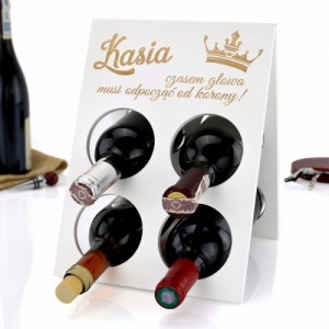 Stojak na wino drewniany z grawerem dla niej - Korona