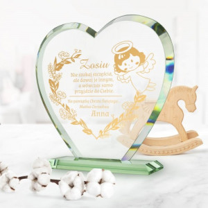 Statuetka szklana z pozłacanym grawerem na chrzest - Jesteś szczęściem