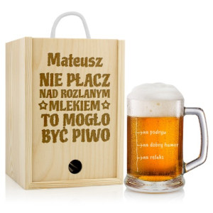 Kufel na piwo w drewnianej skrzynce z personalizacją - Miarka