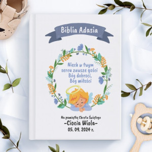 Biblia z nadrukiem na chrzest dziecka - Anioł