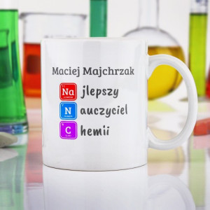 Kubek z dedykacją na prezent dla nauczyciela chemii