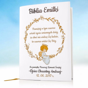 Biblia z personalizowaną okładką na pamiątkę komunii - Pokój serca