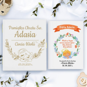 Biblia w drewnianym etui z grawerem na chrzest dla chłopca - Święte słowa