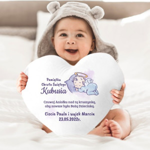 Poduszka dekoracyjna serce z nadrukiem na chrzest - Czuwaj aniołku