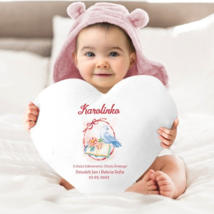 Poduszka dekoracyjna serce z nadrukiem na chrzest - Dobre słowo