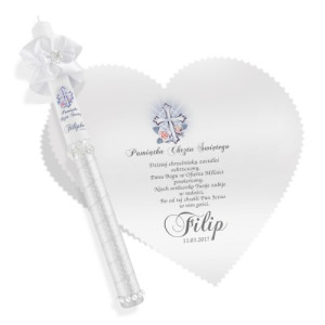 Komplet na chrzest świeczka i szatka White Pearl z personalizacją