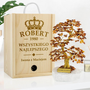 Drzewko szczęścia w drewnianej skrzynce z grawerem - Król