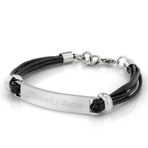 Męska bransoletka ze stali i skóry syntetycznej na święta