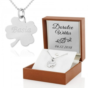 Naszyjnik srebrny koniczynka (pr. 925) z grawerem dla niej - Ukochanej