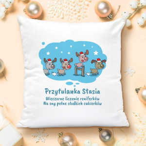 Poduszka świąteczna z imieniem - Reniferki na święta