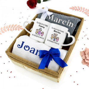 Ręczniki z haftem i kubki dla babci i dziadka - Kochające wnuczęta