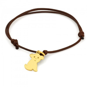 Bransoletka na sznurku z pozłacaną zawieszką - Piesek