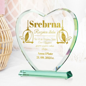 Statuetka szklana z grawerem na 25 rocznicę ślubu - Srebrna