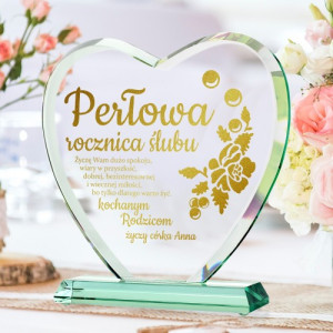 Statuetka szklane serce z grawerem na 30 rocznicę ślubu - Perłowa