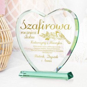 Szklana statuetka z grawerem na 45 rocznicę ślubu - Szafirowa