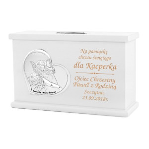Skarbonka z grawerem na chrzest święty dla chłopczyka - Anioł