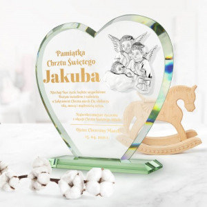 Statuetka szklana z aniołkami i grawerem na chrzest - Boże światło