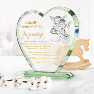 Statuetka serce z aniołkami i grawerem na chrzest - Cnota