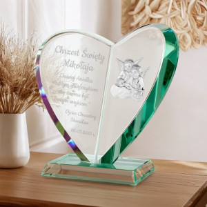 Statuetka serce z aniołkami i grawerem na chrzest - Czuwaj