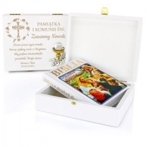 Biblia w pudełku z grawerem na I Komunię dla dziewczynki - Prawda i światło